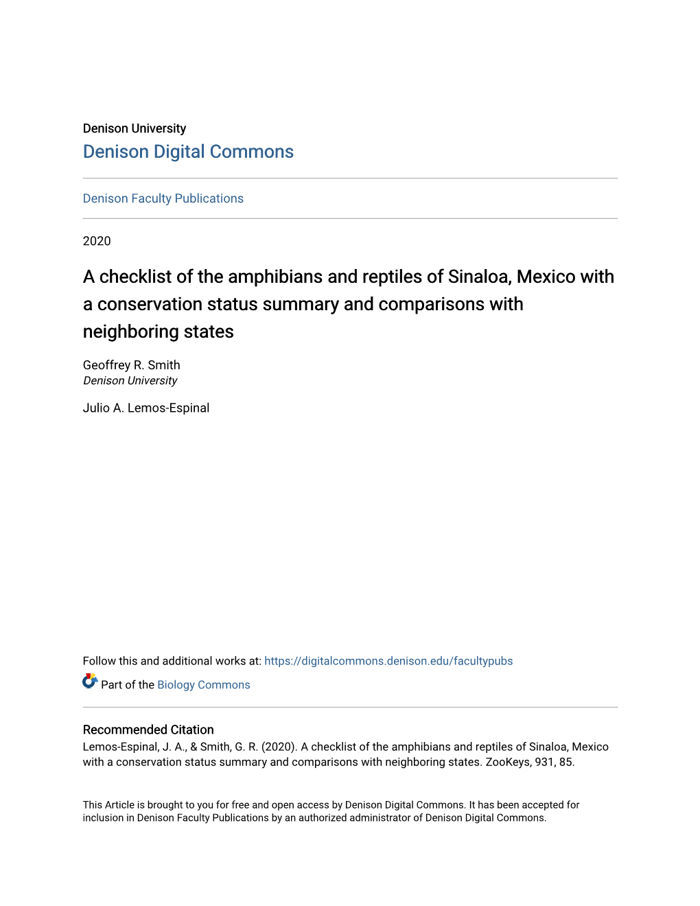 A Checklist of the Amphibians and Reptiles of Sinaloa, Mexico with a Conservation Status Summary and Comparisons with Neighboring States