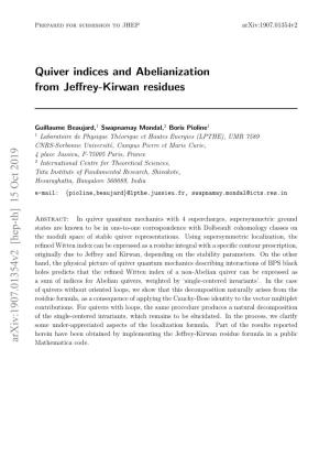 Quiver Indices and Abelianization from Jeffrey-Kirwan Residues Arxiv