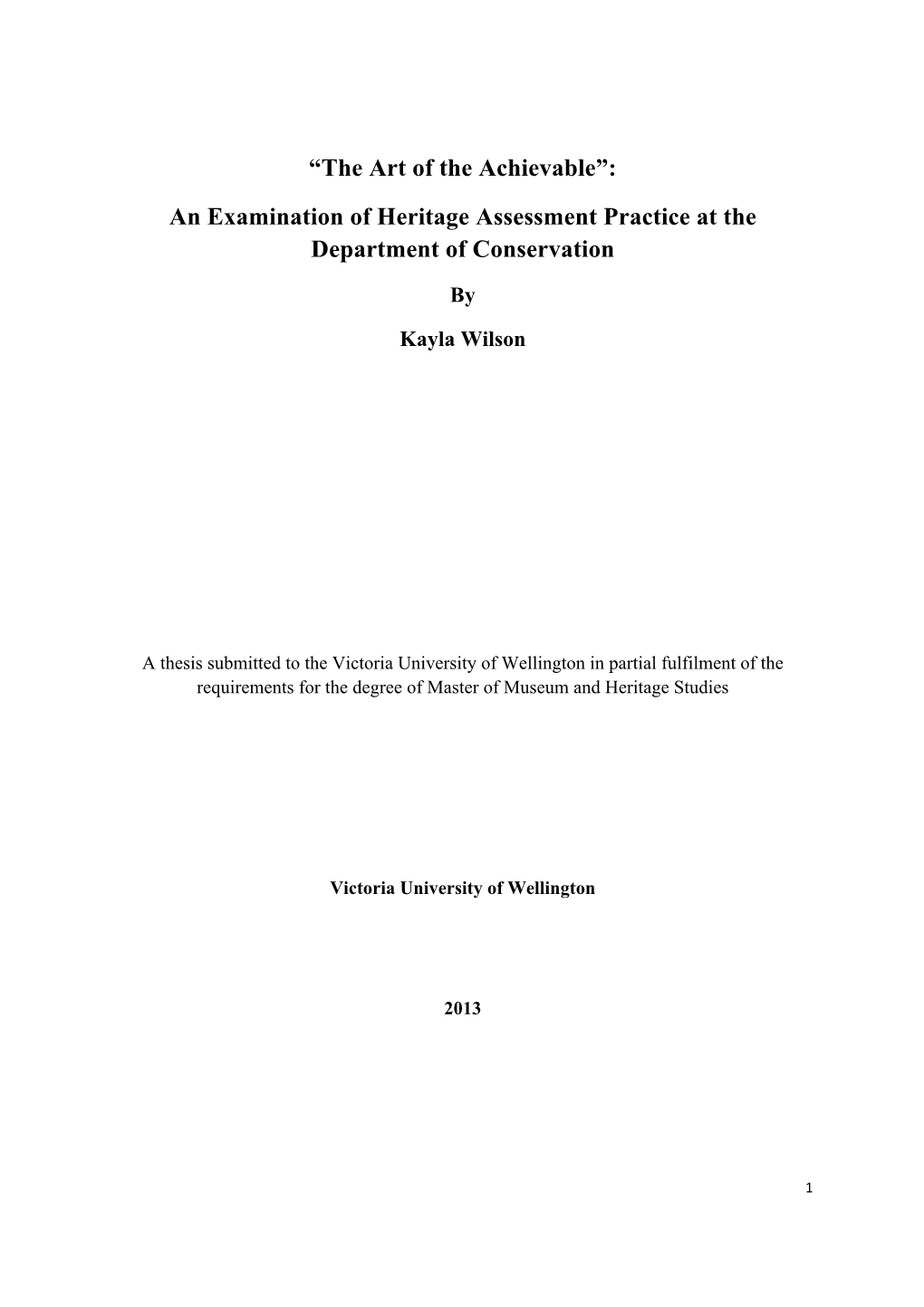 An Examination of Heritage Assessment Practice at the Department of Conservation