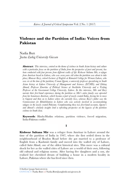 Violence and the Partition of India: Voices from Pakistan