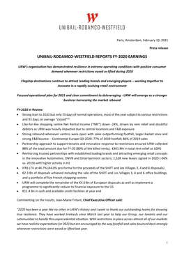 Unibail-Rodamco-Westfield Reports Fy-2020 Earnings