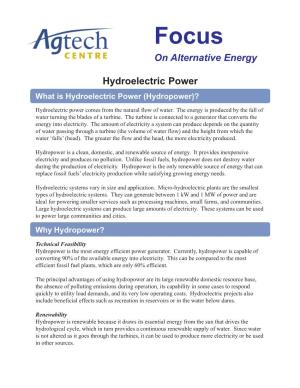 On Alternative Energy Hydroelectric Power