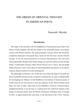 The Origin of Oriental Thought in American Poets
