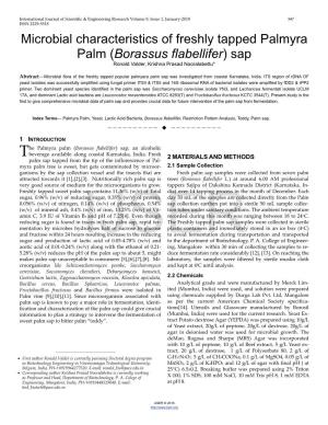 Microbial Characteristics of Freshly Tapped Palmyra Palm (Borassus Flabellifer) Sap Ronald Valder, Krishna Prasad Nooralabettu*