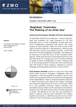 Invitation 'Baghdad, Yesterday. the Making of an Arab Jew'