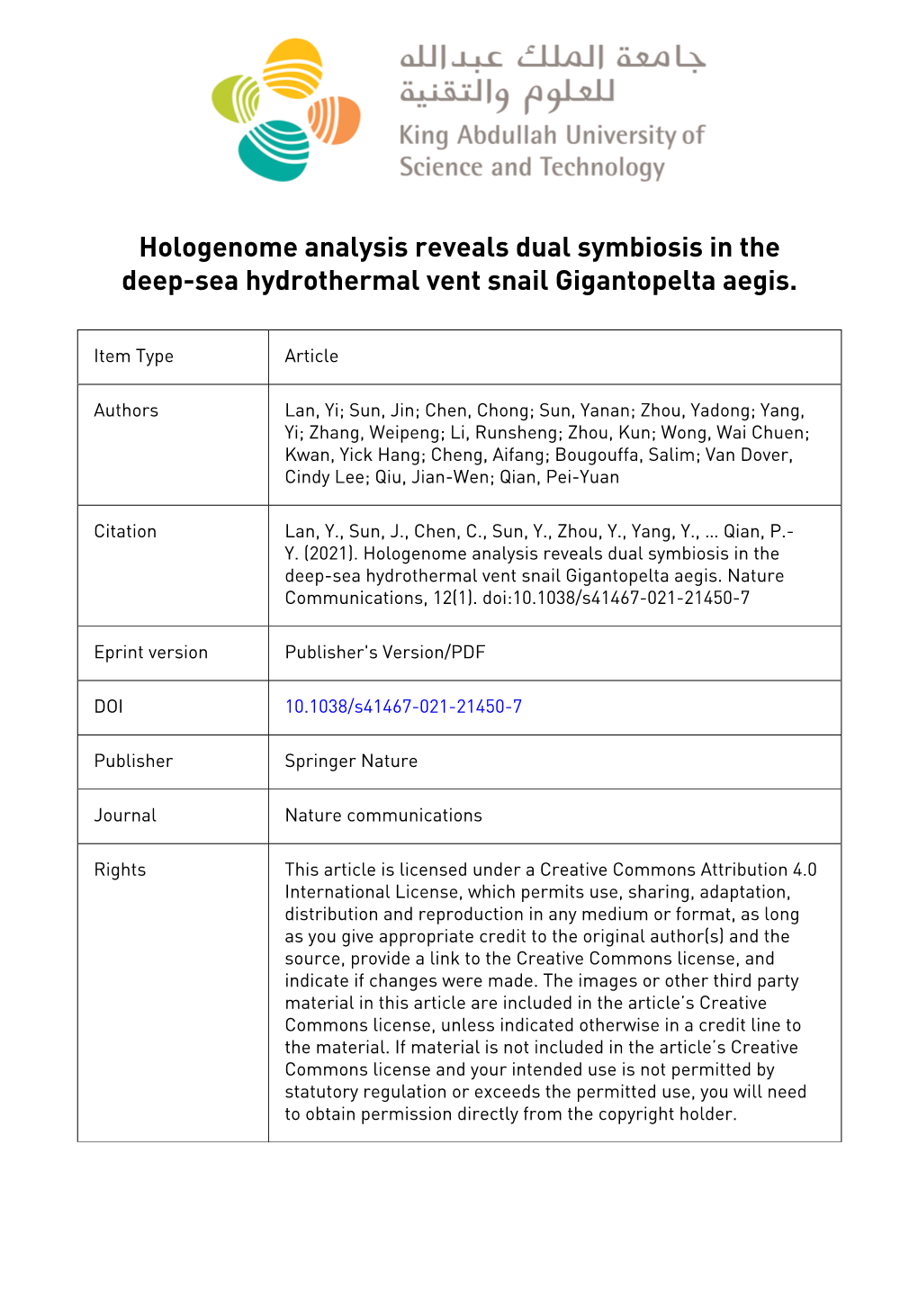 Hologenome Analysis Reveals Dual Symbiosis in the Deep-Sea Hydrothermal Vent Snail Gigantopelta Aegis