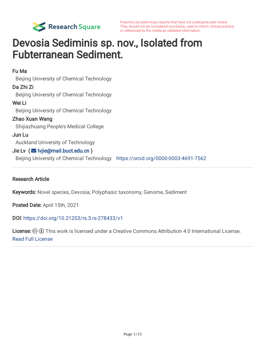 Devosia Sediminis Sp. Nov., Isolated from Fubterranean Sediment