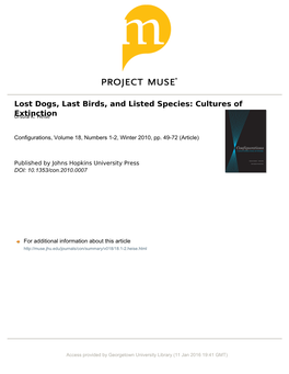 Lost Dogs, Last Birds, and Listed Species: Cultures of Extinction