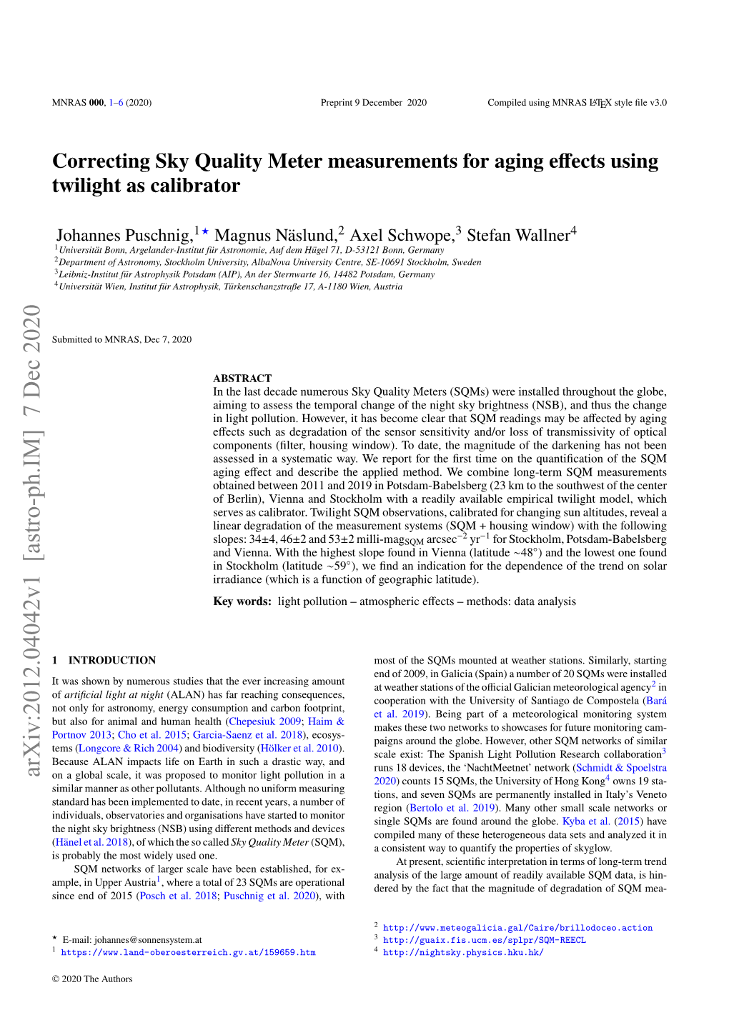 Correcting Sky Quality Meter Measurements for Aging Effects