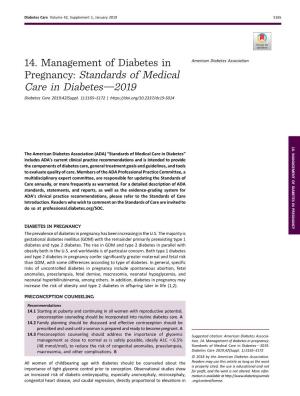 14. Management of Diabetes in Pregnancy: Standards of Medical
