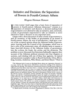 Initiative and Decision: the Separation of Powers in Fourth-Century Athens , Greek, Roman and Byzantine Studies, 22:4 (1981:Winter) P.345