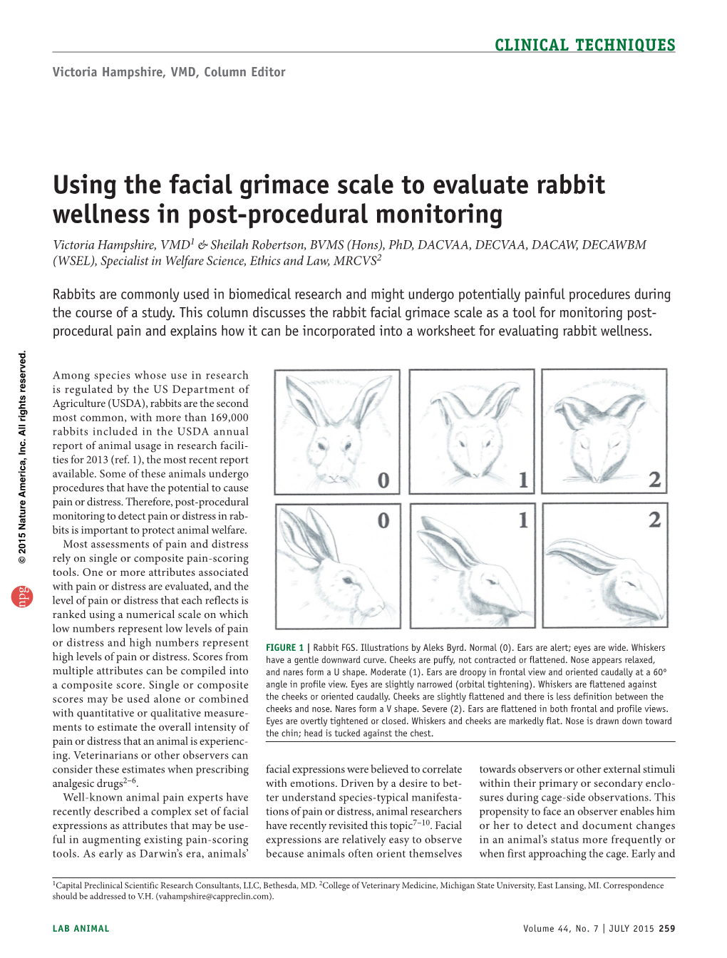 Using the Facial Grimace Scale to Evaluate Rabbit Wellness in Post