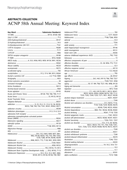 ACNP 58Th Annual Meeting: Keyword Index