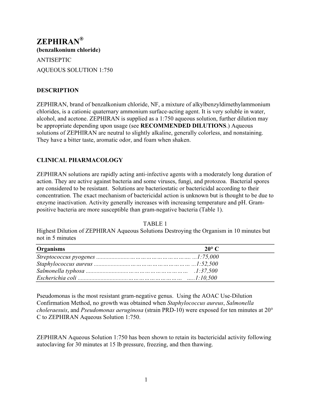 Zephiran (Benzalkonium Chloride)