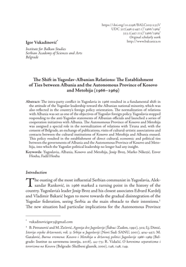 The Shift in Yugoslav-Albanian Relations: the Establishment of Ties Between Albania and the Autonomous Province of Kosovo and Metohija (1966–1969)