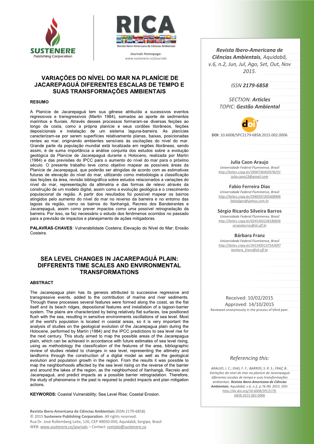 Variações Do Nível Do Mar Na Planície De Jacarepaguá Diferentes Escalas De Tempo E Issn 2179-6858 Suas Transformações Ambientais