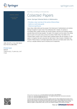 Collected Papers Series: Springer Collected Works in Mathematics