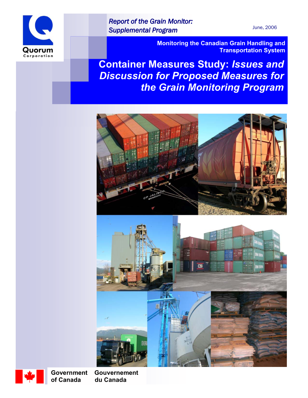 Container Measures Study: Issues and Discussion for Proposed Measures for the Grain Monitoring Program