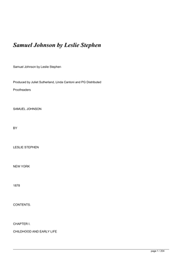 Samuel Johnson by Leslie Stephen&lt;/H1&gt;