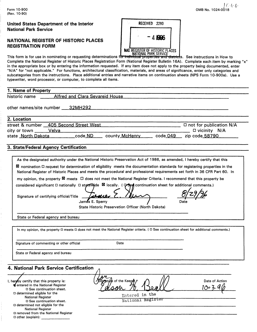 ' -41986 REGISTRATION FORM NAT REGISTER of HISTORIC PLACES NATIONAL PARK SERVICE This Form Is for Use in Nominating Or Requesting Determinations F S