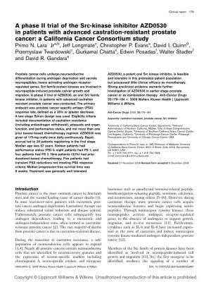 A Phase II Trial of the Src-Kinase Inhibitor AZD0530 in Patients with Advanced Castration-Resistant Prostate Cancer: a California Cancer Consortium Study Primo N