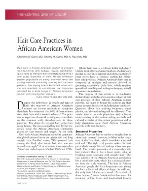 Hair Care Practices in African American Women