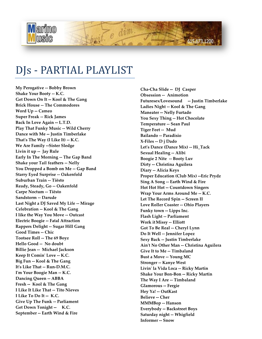 Djs - PARTIAL PLAYLIST