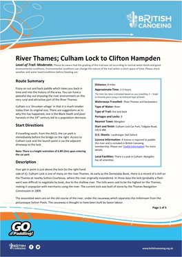 River Thames; Culham Lock to Clifton Hampden Level of Trail: Moderate