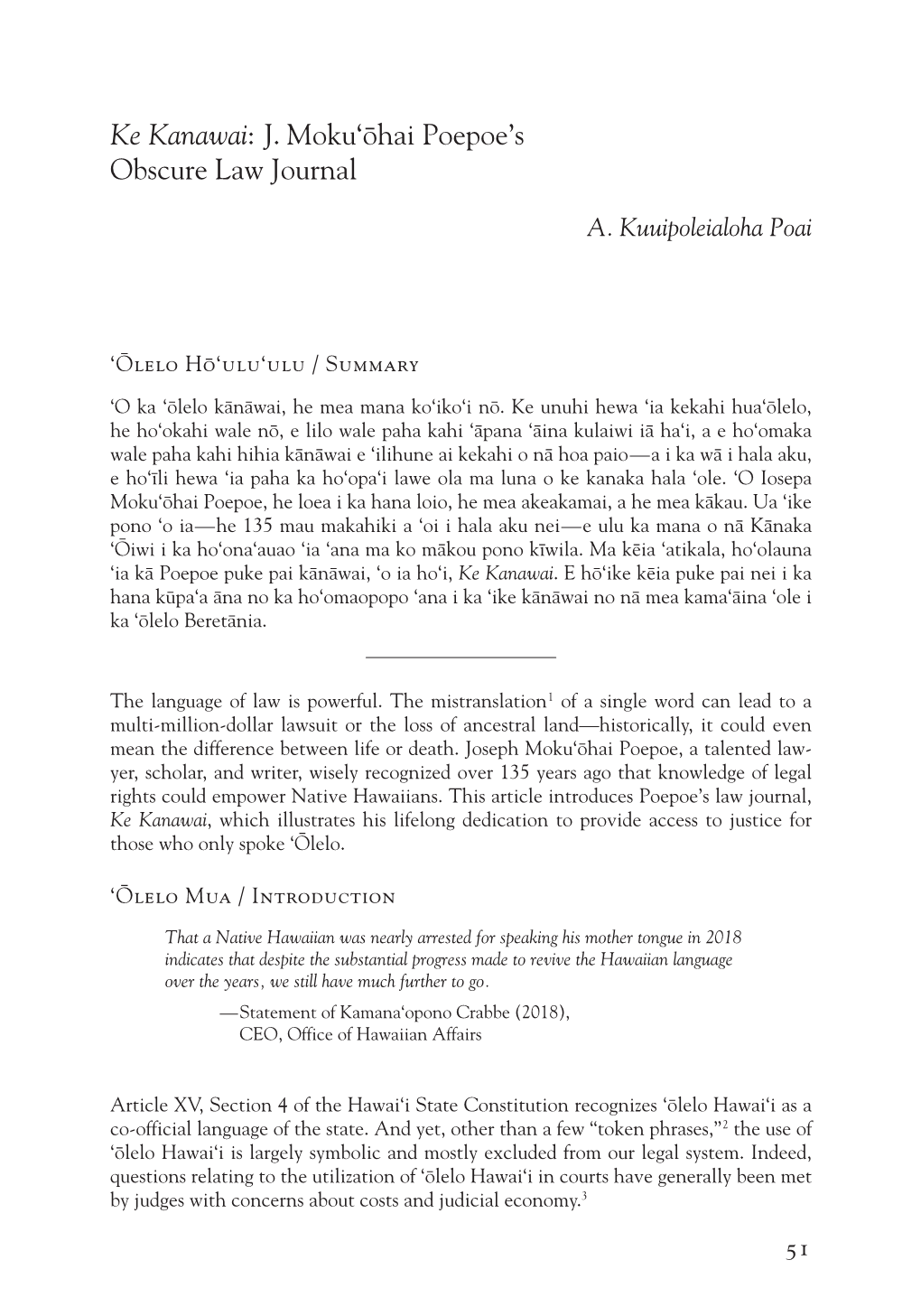 Ke Kanawai: J. Mokuʻōhai Poepoe's Obscure Law Journal