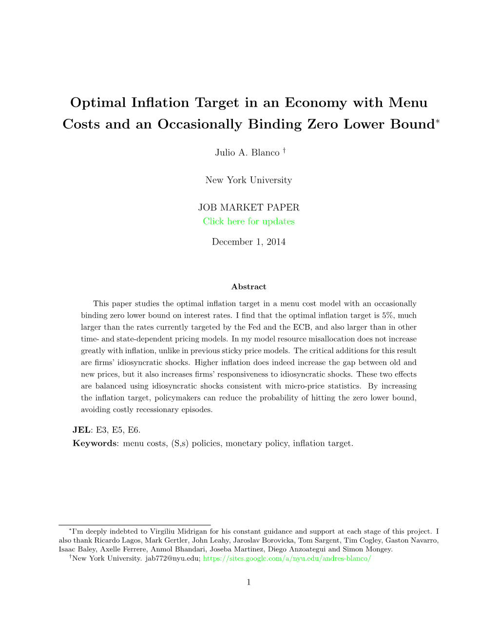Optimal Inflation Target in an Economy with Menu