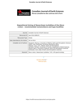 Depositional Timing of Neoarchean Turbidites of the Slave Craton - Recommended Nomenclature and Type Localities