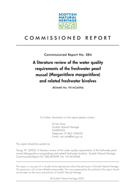 SNH Commissioned Report 84: a Literature Review of the Water Quality