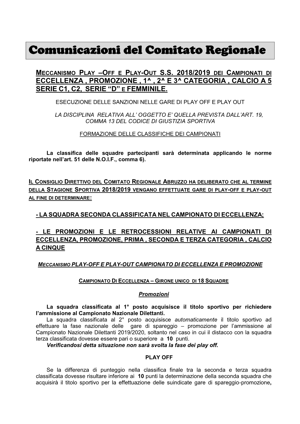 Comunicazioni Del Comitato Regionale