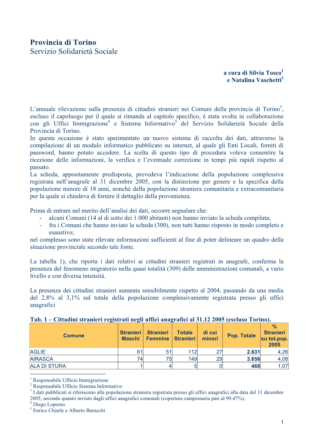 5. Gli Stranieri in Provincia Di Torino Nel 2006