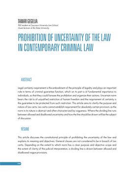 Prohibition of Uncertainty of the Law in Contemporary Criminal Law