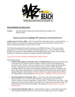 Press Release Chicken Bone Beach Concerts 2019
