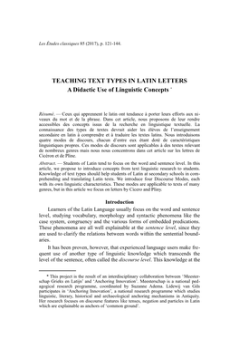 TEACHING TEXT TYPES in LATIN LETTERS a Didactic Use of Linguistic Concepts *