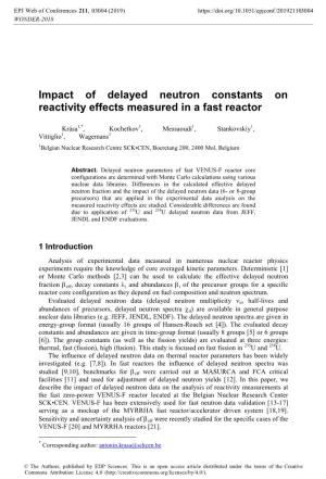 Impact of Delayed Neutron Constants on Reactivity Effects Measured in a Fast Reactor
