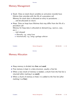 Memory Management and Garbage Collection