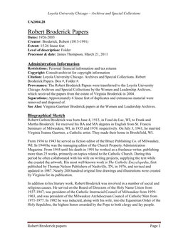 Robert Broderick Papers