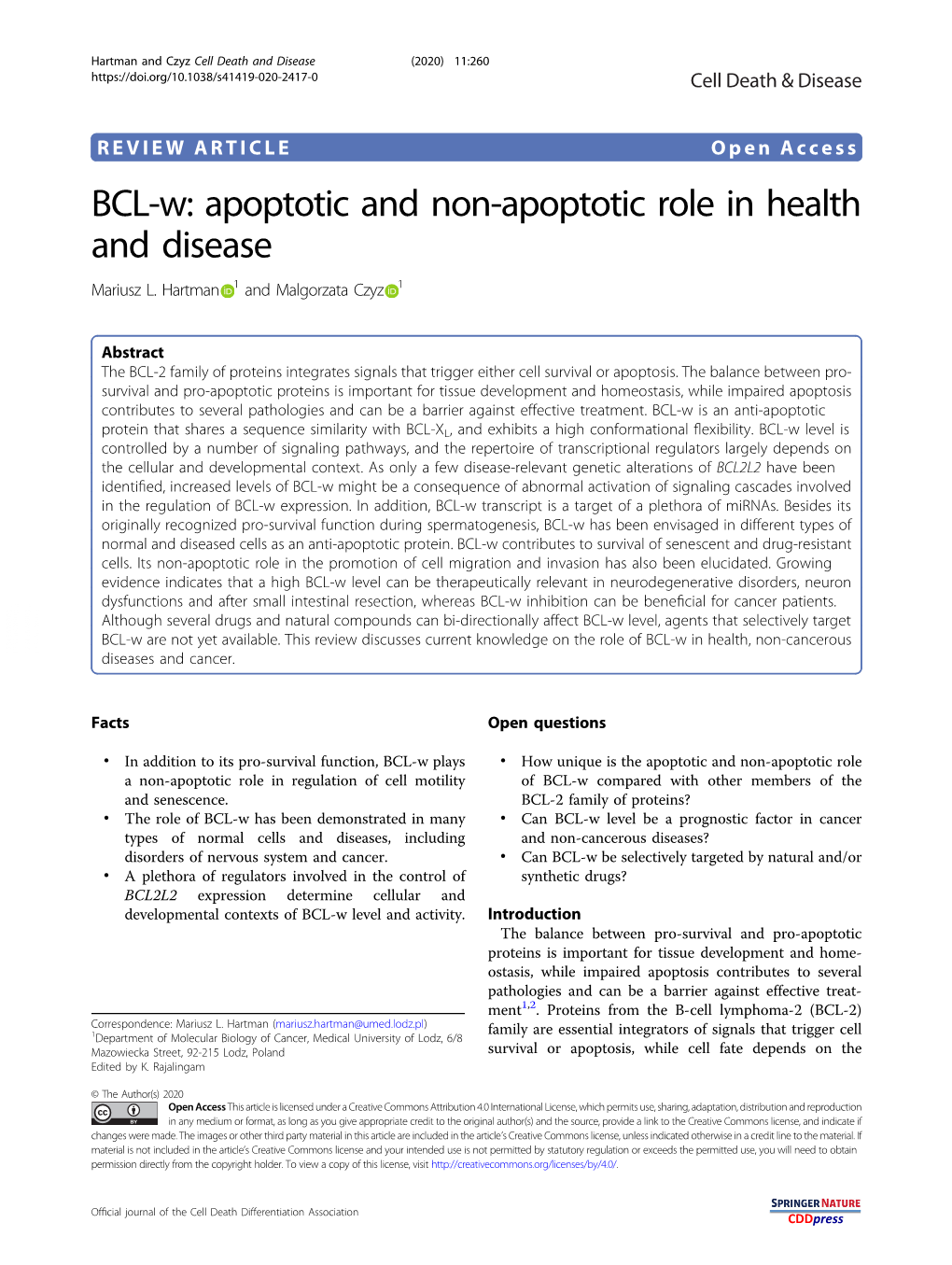 BCL-W: Apoptotic and Non-Apoptotic Role in Health and Disease Mariusz L