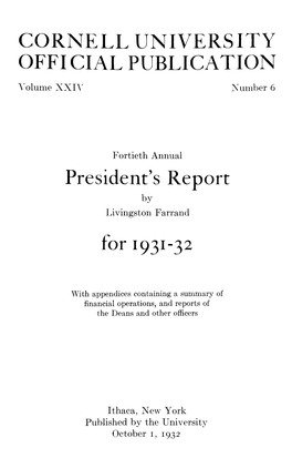 President's Report by Livingston Farrand