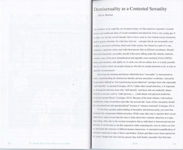 Demisexuality As a Contested Sexuality Alexis Barton