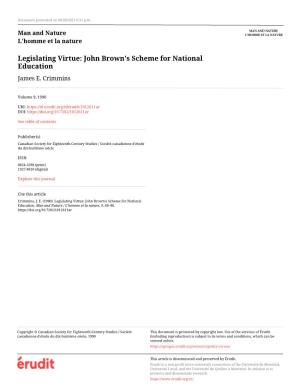 Legislating Virtue: John Brown's Scheme for National Education James E