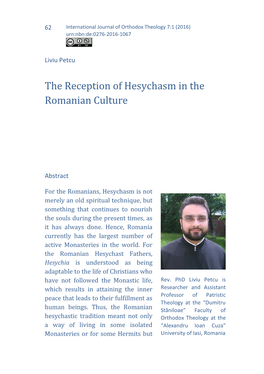 The Reception of Hesychasm in the Romanian Culture