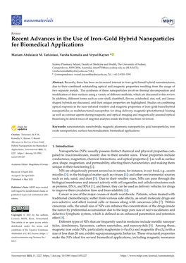 Recent Advances in the Use of Iron–Gold Hybrid Nanoparticles for Biomedical Applications Nanomaterials 2021, 11, X for PEER REVIEW 2 of 25