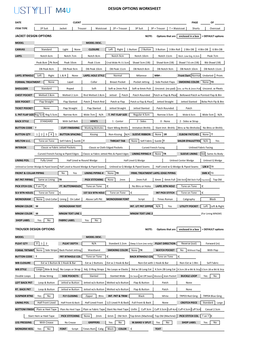 Design Options Worksheet M4u