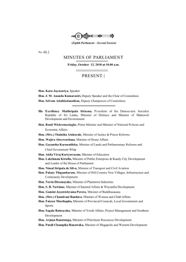 Minutes of Parliament Present