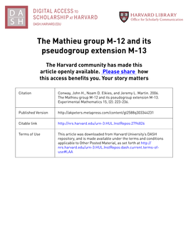 The Mathieu Group M-12 and Its Pseudogroup Extension M-13