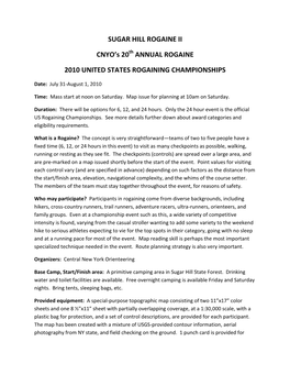 SUGAR HILL ROGAINE II CNYO's 20 ANNUAL ROGAINE 2010